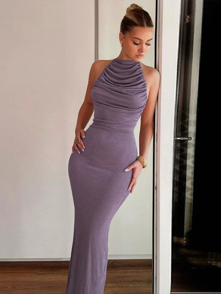 Düz Düğümlü Skinny Uzun Elbise