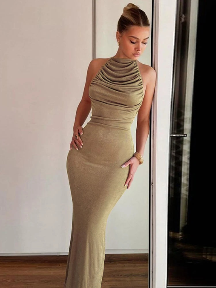 Düz Düğümlü Skinny Uzun Elbise