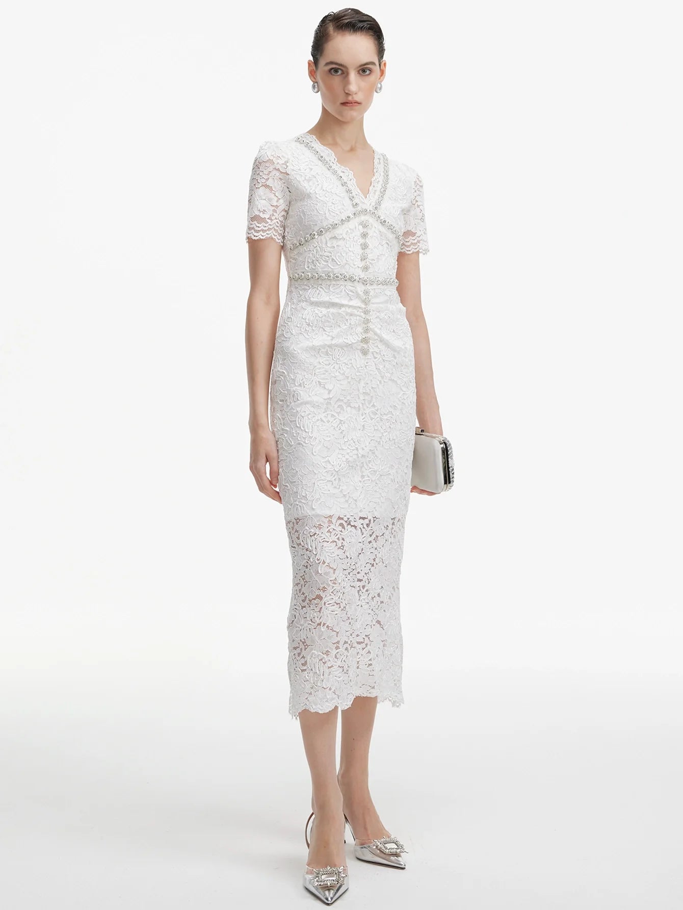 Nakışlı Dantel Midi Elbise