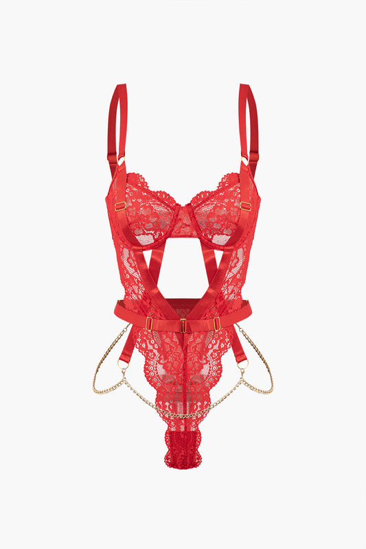 Metalik Zincir Detaylı Dekolteli Büstiyer Bodysuit