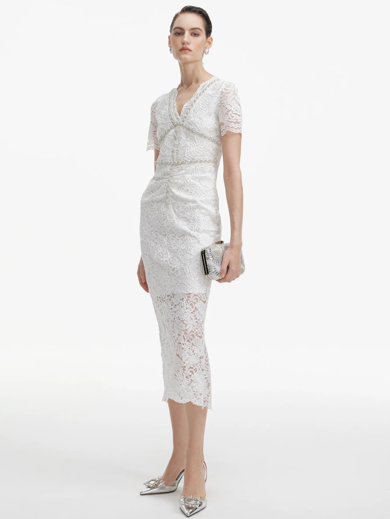 Nakışlı Dantel Midi Elbise