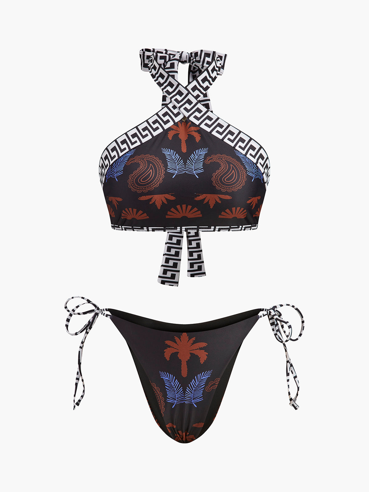 Şık Boho Çiçekli Bağlama Sırt Dekolteli Bikini