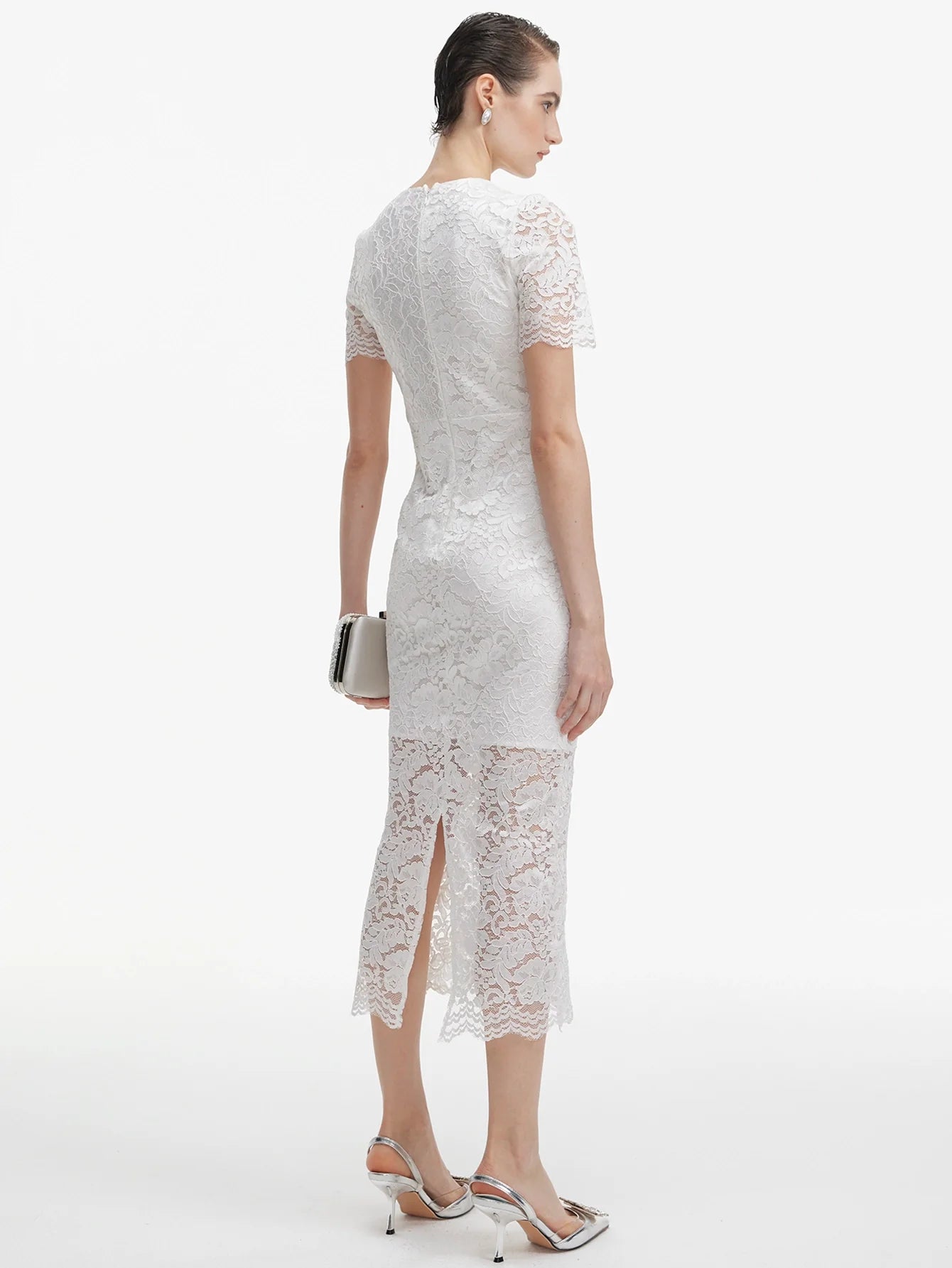 Nakışlı Dantel Midi Elbise