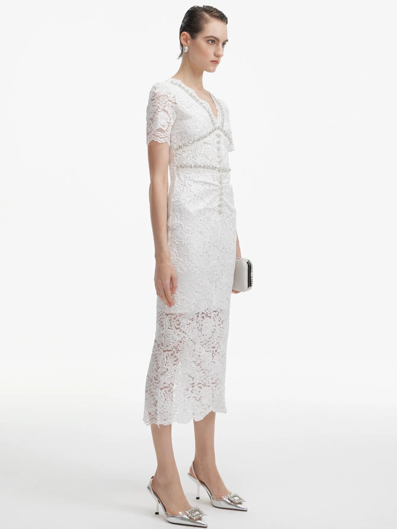 Nakışlı Dantel Midi Elbise