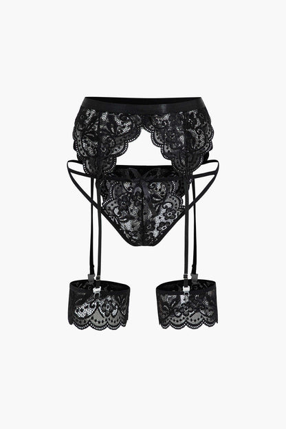 Lace Backless Kesik ve Bağlama Detaylı İç Giyim Garter Seti