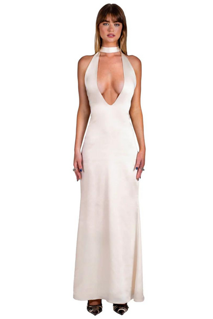 Karolina Saten Maxi- Beyaz