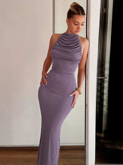 Düz Düğümlü Skinny Uzun Elbise