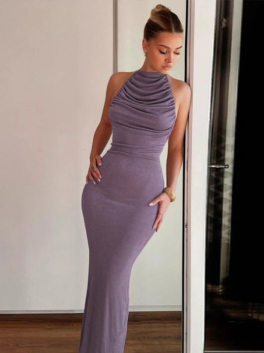 Düz Düğümlü Skinny Uzun Elbise