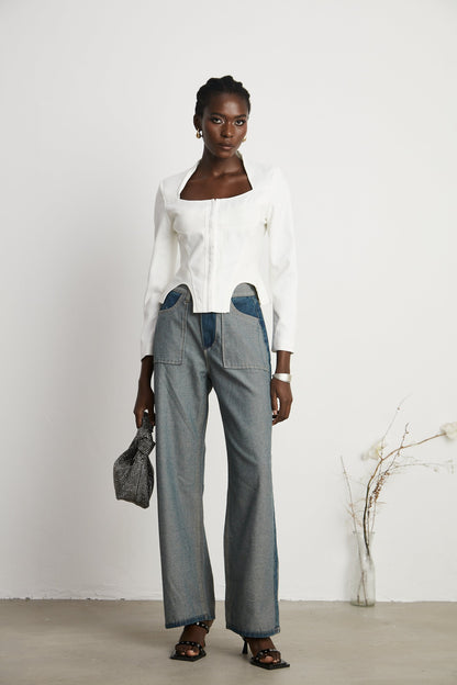Clothilde Geniş Paça Panelli Jean Pantolon