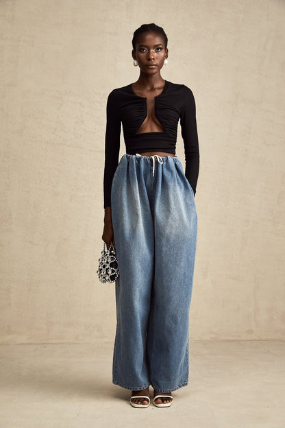 Eulalie Mavi Pilili Alçak Denim Pantolon
