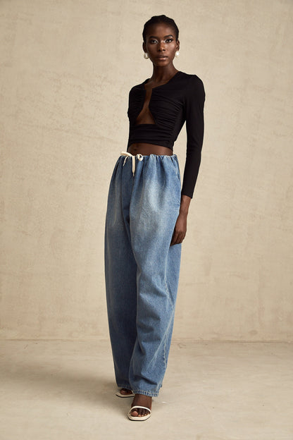 Eulalie Mavi Pilili Alçak Denim Pantolon
