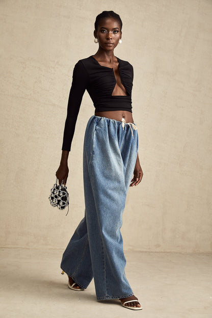 Eulalie Mavi Pilili Alçak Denim Pantolon