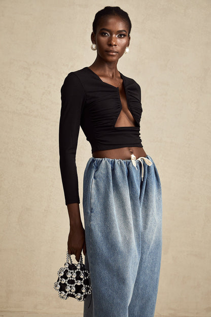 Eulalie Mavi Pilili Alçak Denim Pantolon