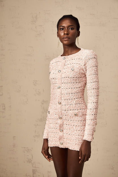 Khady Pembe Bedene Oturan Örgü Mini Elbise