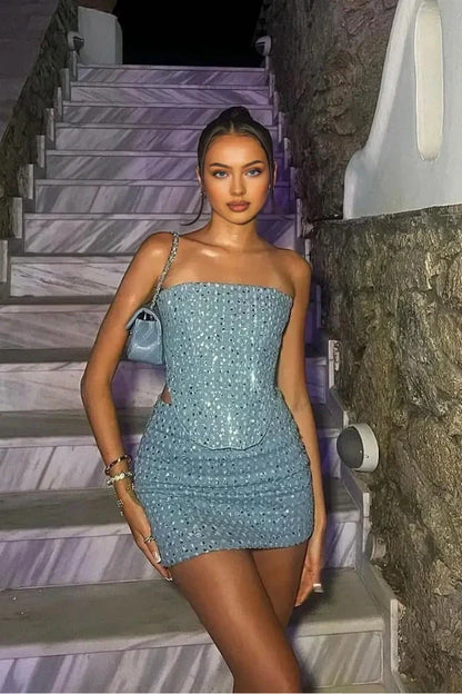 Odessa Işıltılı Etek Üst Set
