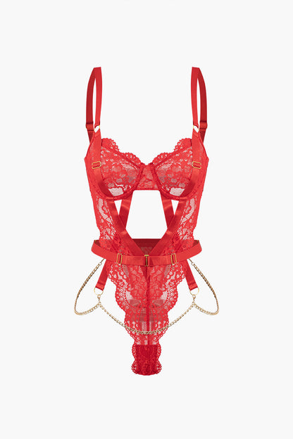 Metalik Zincir Detaylı Dekolteli Büstiyer Bodysuit