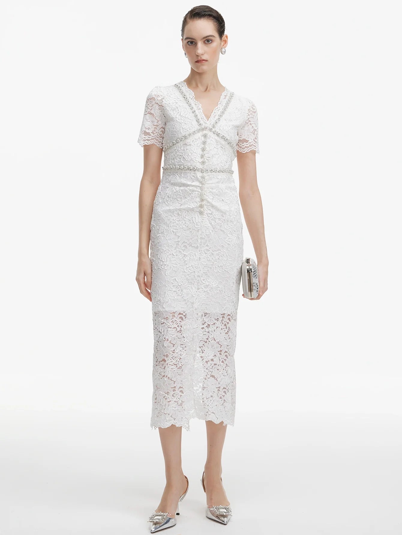 Nakışlı Dantel Midi Elbise