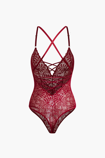 Dantel Sırt Dekolteli Çapraz Lingerie Bodysuit