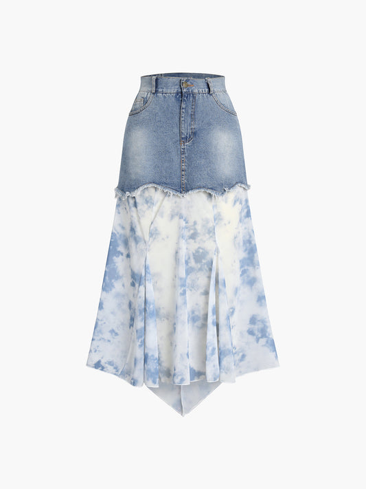 Patchwork Batik Denim Maxi Etek