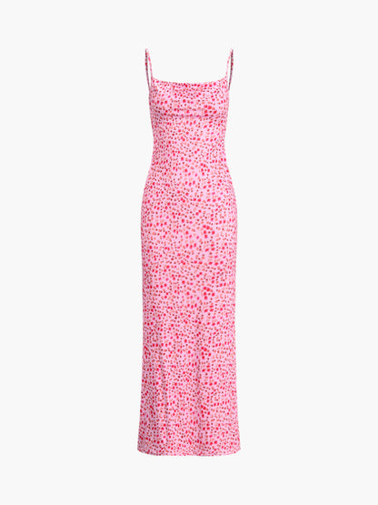 Summer Crush Çiçek Desenli Sırtı Açık Cami Uzun Elbise