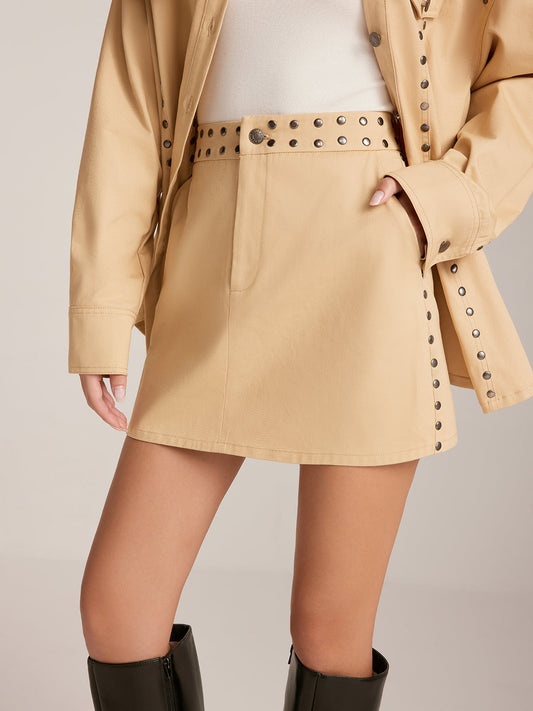 Pamuklu Studlu Mini Etek