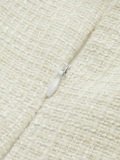 Kontrast Bağlama Detaylı Pliseli Tweed Kısa Elbise