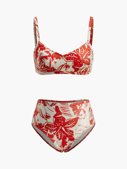Canlı Tropikal Desenli Bikini Takımı Şık Metal Kapatma ile