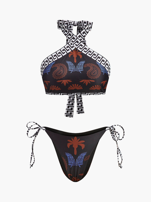 Şık Boho Çiçekli Bağlama Sırt Dekolteli Bikini