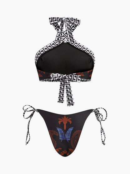Şık Boho Çiçekli Bağlama Sırt Dekolteli Bikini