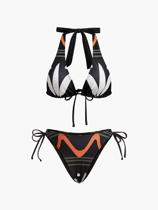 Şık Halter Yaka Bağcıklı Bikini Takımı, Dikkat Çekici Plaj Görünümü için