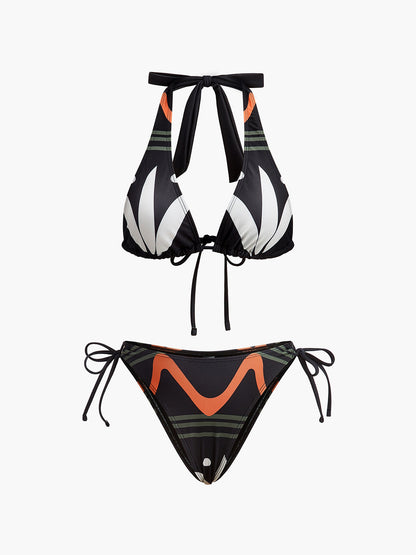 Şık Halter Yaka Bağcıklı Bikini Takımı, Dikkat Çekici Plaj Görünümü için