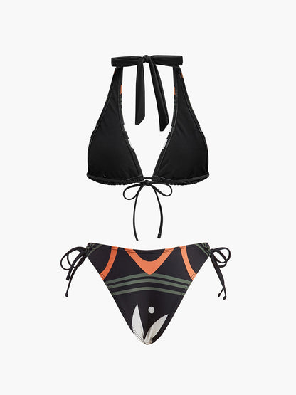Şık Halter Yaka Bağcıklı Bikini Takımı, Dikkat Çekici Plaj Görünümü için