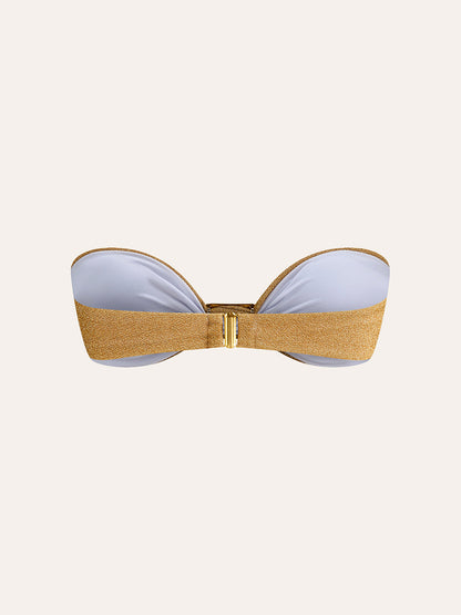 Işıltılı Metalik Kurdele Bandeau Bikini Üstü