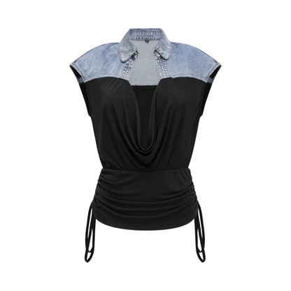 Nala Jarse Panelli Denim Üst Ve Etek Uyumlu Set