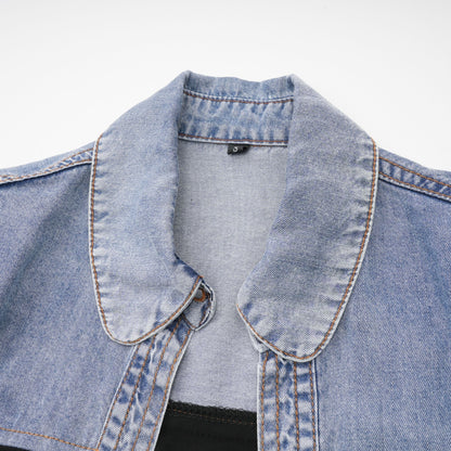 Nala Jarse Panelli Denim Üst Ve Etek Uyumlu Set