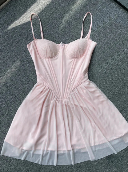 Pinky Uzun Kollu Korse Detay Elbise