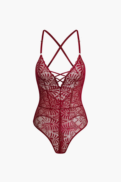 Dantel Sırt Dekolteli Çapraz Lingerie Bodysuit
