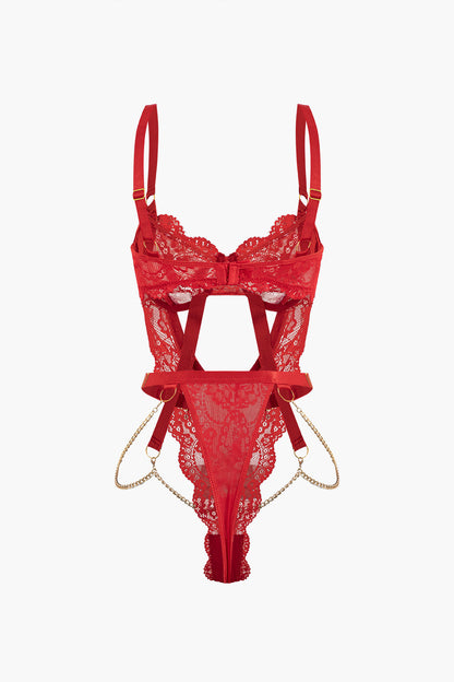 Metalik Zincir Detaylı Dekolteli Büstiyer Bodysuit