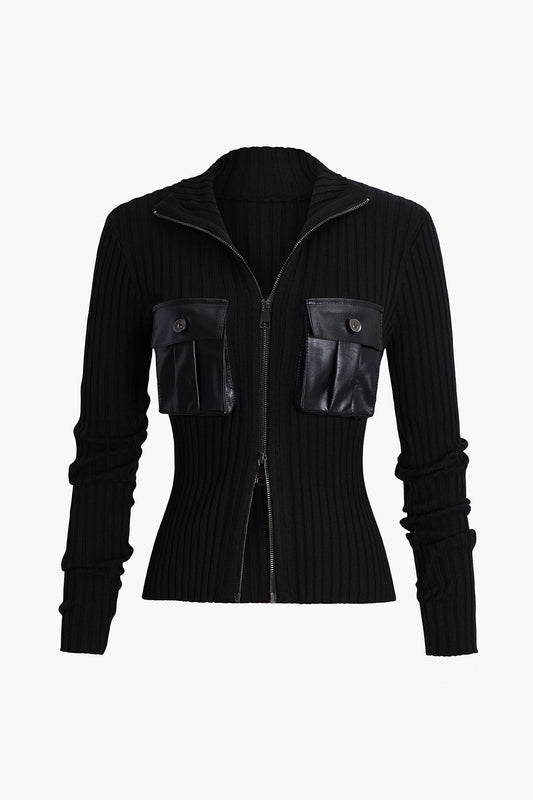 Örgü Deri Cep Hırka